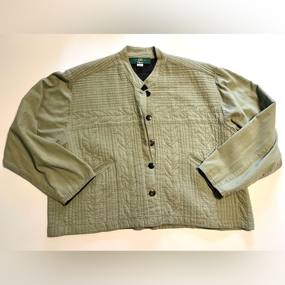 ORVIS Quilted & Embroidered Crop Jacket Olive Green Size XL 100% Cotton